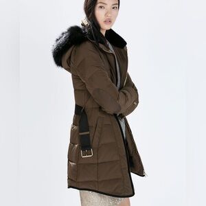 Zara Down Puffer Jacket with Belt